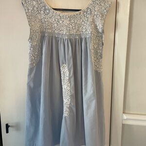 Mi Golondrina Blue and White Embroidered Top